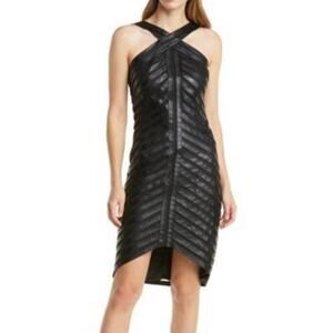 Sho by Tadashi Shoji NWT Faux Leather Banded Hi-Low Halter Dress Black Size 10